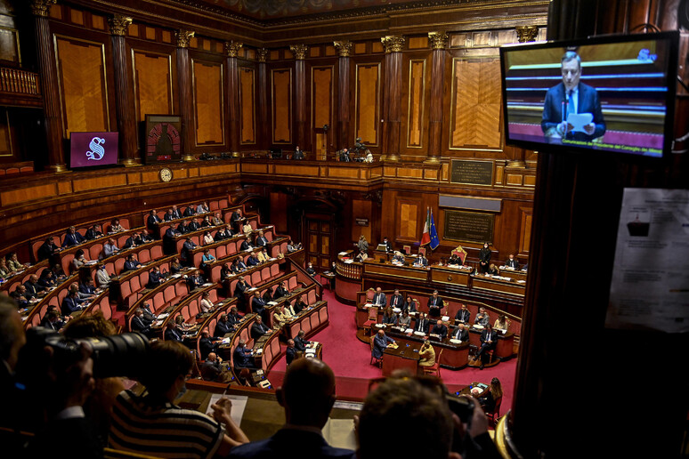 L 'aula del Senato durante la discussione sulle comunicazioni del capo del governo - RIPRODUZIONE RISERVATA