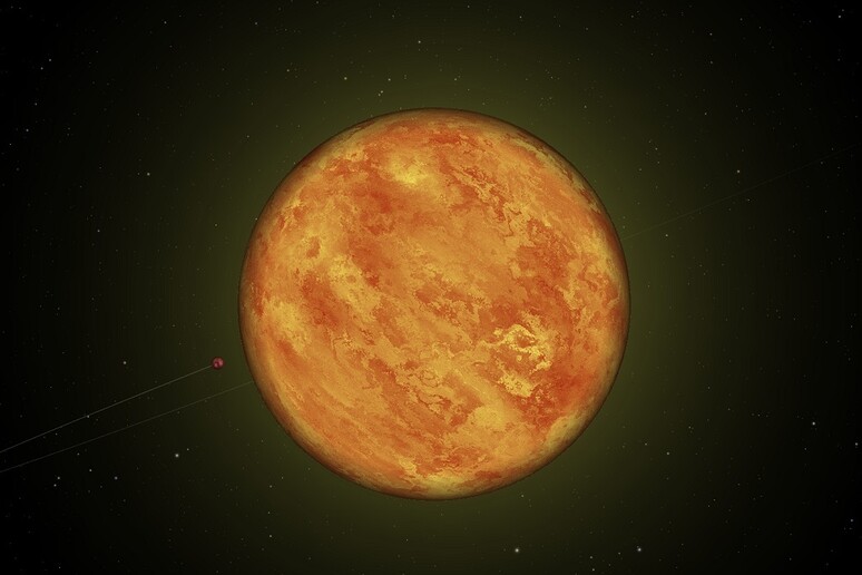 Rappresentazione artistica del pianeta TOI1807b in orbita intorno alla sua stella madre (fonte: Nardiello/NASA-Eyes-on-exoplanets) - RIPRODUZIONE RISERVATA