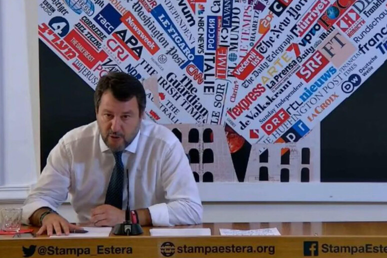 Il leader della Lega, Matteo Salvini, alla Stampa estera - RIPRODUZIONE RISERVATA
