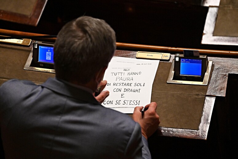Il cartello del senatore Airola © ANSA/AFP