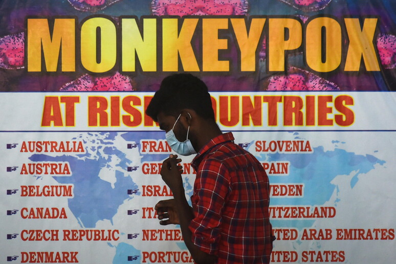 Un pannello informativo sul vaiolo delle scimmie © ANSA/EPA