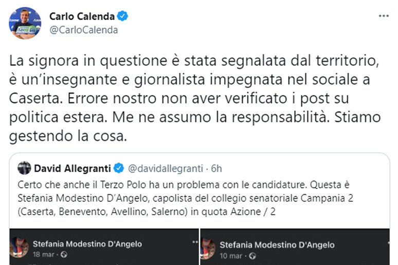 Da Twitter di Carlo Calenda - RIPRODUZIONE RISERVATA