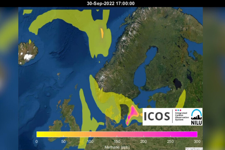 L 'immagine mostra il livello di metano su Svezia e Norvegia che, dopo la fuga di gas dai gasdotti Nord Stream 1 e 2, a livelli record, i media parlano di  'grande nuvola '. - RIPRODUZIONE RISERVATA