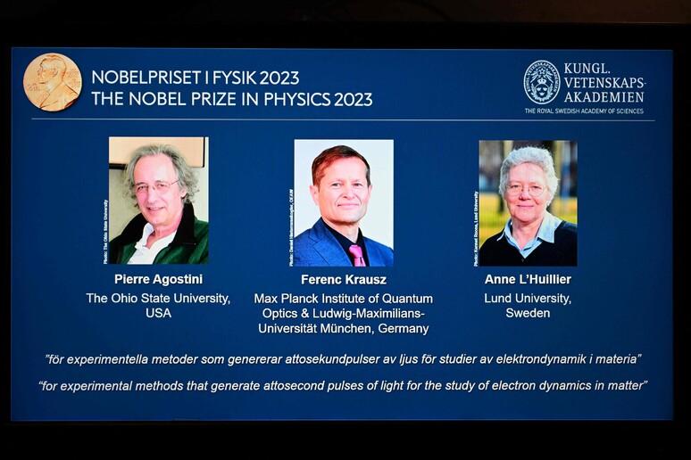 Nobel per la Fisica a Agostini, Krausz e L 'Huiller (fonte: The Royal Swedish Academy) © ANSA/AFP