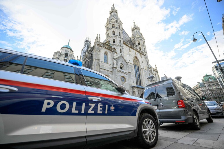 Auto della Polizia di fronte alla Cattedrale di Santo Stefano a Vienna © ANSA/AFP