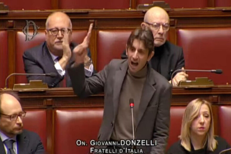 Un momento dell 'intervento di Giovanni Donzelli (Fdi) nell 'Aula della Camera, Roma, 31 Gennaio 2023 - RIPRODUZIONE RISERVATA