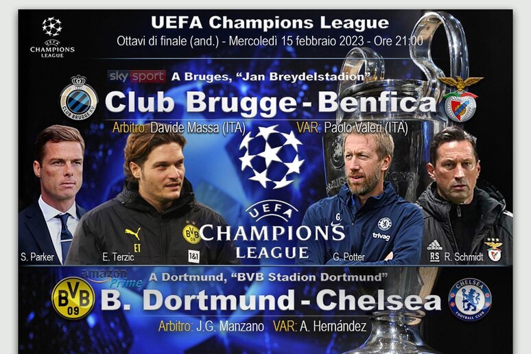 Champions, Ottavi: Brugge-Benfica e Dortmund-Chelsea - RIPRODUZIONE RISERVATA