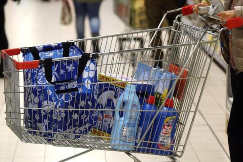 Una persona fa la spesa al supermercato. Immagine d 'archivio - RIPRODUZIONE RISERVATA