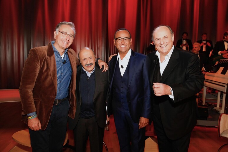 Un momento dello speciale Maurizio Costanzo Show con Paolo Bonolis, Gerry Scotti e Carlo Conti, Roma, 9 aprile 2019 - RIPRODUZIONE RISERVATA