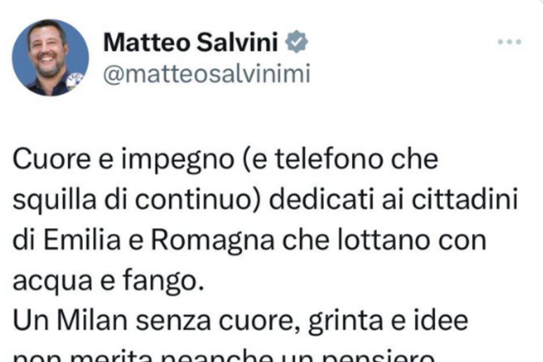 Il tweet di Matteo Salvini - RIPRODUZIONE RISERVATA