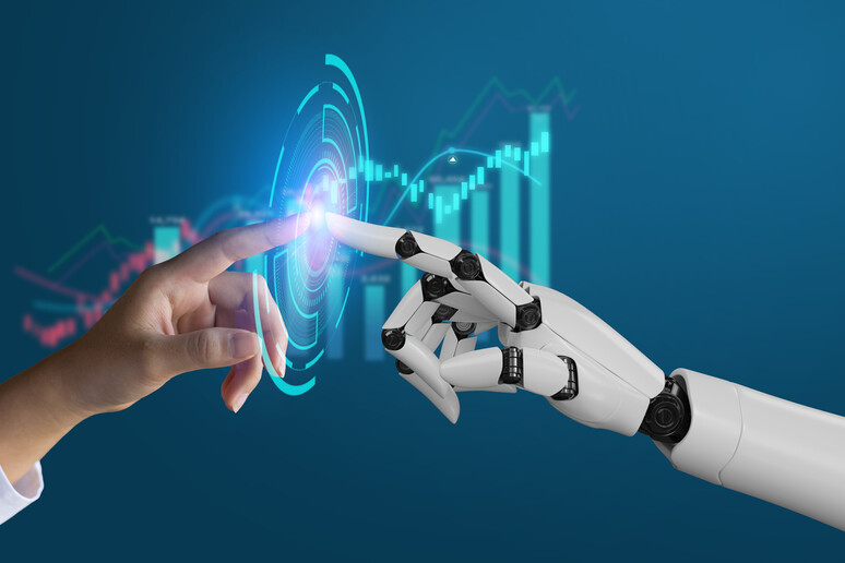 AI, Machine learning, robot hand ai artificial intelligence assistance human touching on big data network connection background, Science artificial intelligence technology, innovation and futuristic. -     RIPRODUZIONE RISERVATA