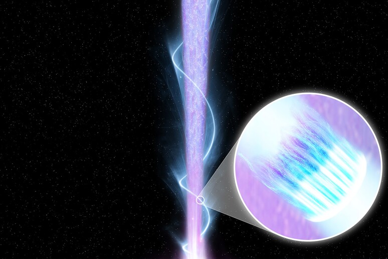 Rappresentazione artistica del campo magnetico del blazar Markarian 421 (fonte: NASA/Pablo Garcia) - RIPRODUZIONE RISERVATA