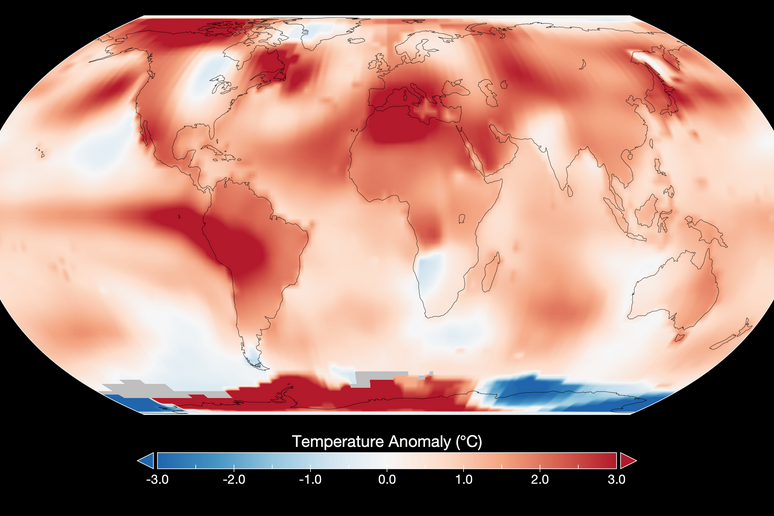 Nella mappa le anomalie della temperatura globale a luglio 2023, rispetto alla temperatura media di questo mese dal 1951 al 1980 (fonte: NASA’s Goddard Institute for Space Studies) - RIPRODUZIONE RISERVATA