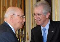 Il presidente della Repubblica Giorgio Napolitano e il presidente del Consiglio Mario Monti